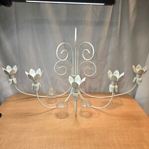 Shabby White French Country‎ PARTYLITE  Candelabra 5 Arm Candle Wall Sconce